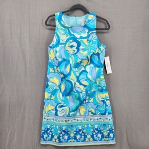 London Times Blue Multi Psychedelic Floral Shift Dress NWT Size 10 T7283M
